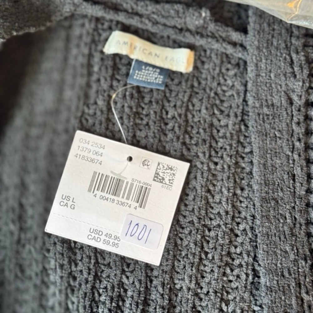American Eagle Womens Black Chunky Knit Open Front Pockets Cardigan LNWT